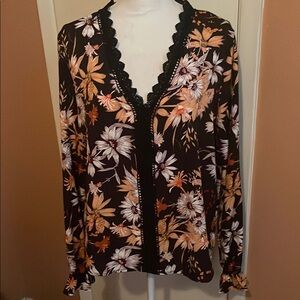 “Shein” Floral Black and Orange Women's Top!